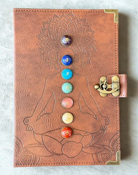 Journal with 7 chakra journal for energy healing notes, reflection, and mindfulness journaling.