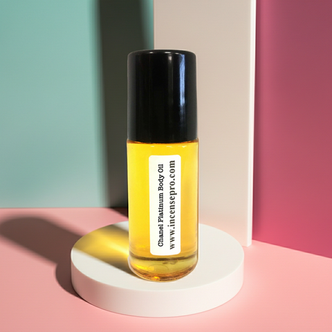 Chanel Platinum body oil formula in bottle form for moisturizing dry skin and enhancing everyday grooming.