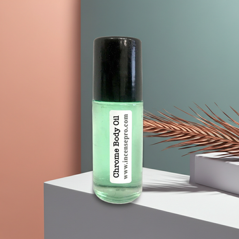 Chrome Body Oil men’s fragrance oil bottle for daily wear, personal scent layering, and long-lasting fragrance use.