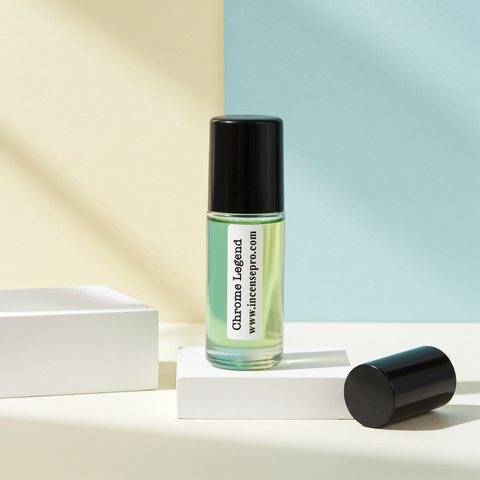 Chrome Legend men’s body oil for skin moisturizing, long-lasting scent wear, and personal grooming.