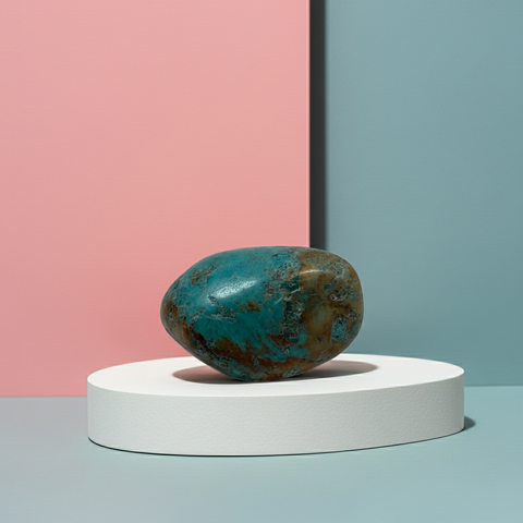 Chrysocolla tumbled healing stone pocket crystal pieces for carrying in a pouch, calming energy, and mindful meditation.