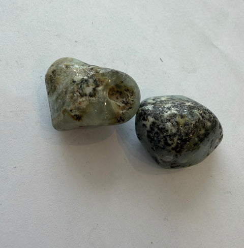Chrysoprase Tumbled Stones — natural green chalcedony with matrix for emotional renewal and calm.