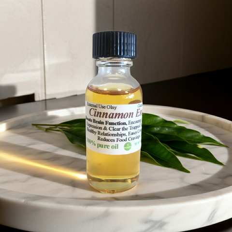 Cinnamon essential oil with a warm, spicy, sweet aroma