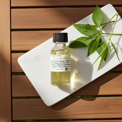 Citronella Essential Oil with a fresh, citrusy, herbal aroma.