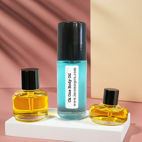 Ck One fragrance body oil bottle for moisturizing skin, layering scent, and men’s personal care.