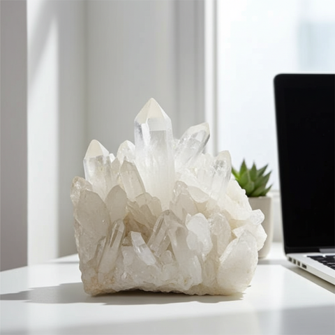 Clear Quartz crystal cluster for meditation, focus support, and mindful spiritual practice.