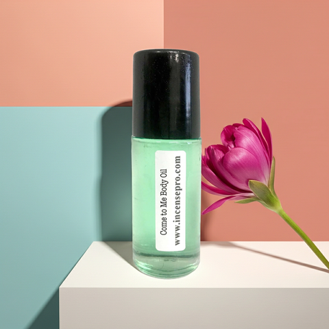 Come to Me body oil bottle for attraction rituals, spiritual self-care, and personal intention use.