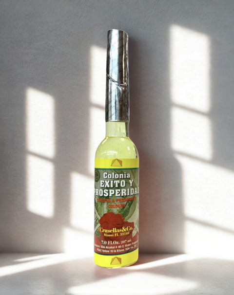 Colonia Crusellas Prosperidad Spiritual Water displayed for prayer, abundance, and spiritual intention.