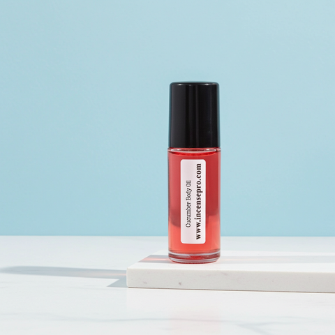 Cucumber body oil bottle for hydrating the skin, body massage, and everyday body care.