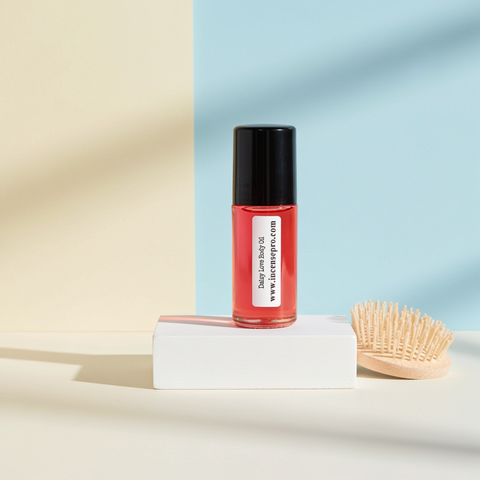 Daisy Love moisturizing body oil bottle for hydrating skin, enhancing softness, and everyday skincare use.