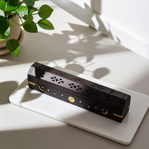 Decorative wooden coffin incense burner for home decor