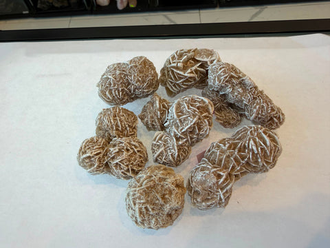 Group of Desert Rose crystal clusters showing natural variation in size and shape