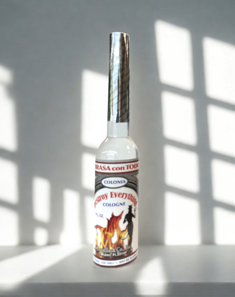 Destroy Everything Cologne in a bottle shown for retail and product display purposes.