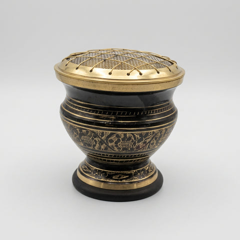 Engraved brass incense burner with screen, view 2