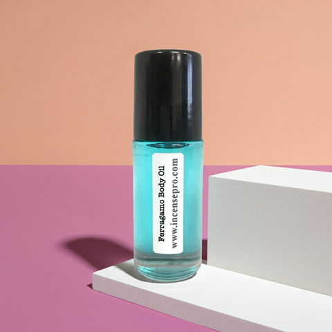 Ferragamo body oil bottle for luxury skin hydration, smoothing rough skin, and everyday moisturizing use.