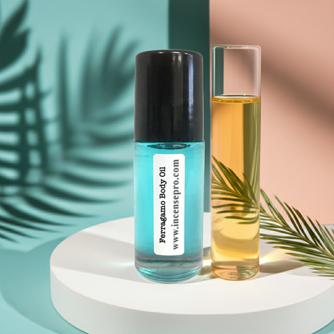 Ferragamo body oil bottle for moisturizing skin, softening dry areas, and daily body care.