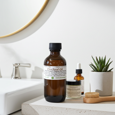 Flax Seed Carrier Oil bottle.