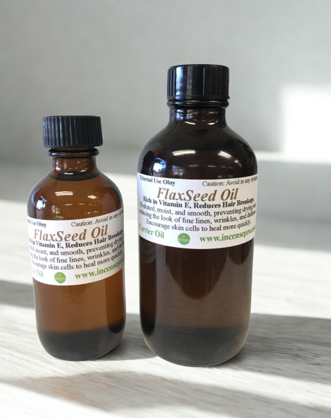 Flax Seed Carrier Oil bottle for blending essential oils, skincare routines, and daily moisturizing use.