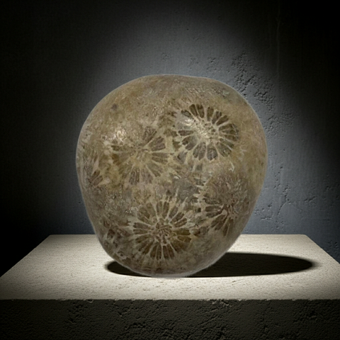 Natural Fossil Coral Stone gemstone piece for lapidary work, jewelry design, and mineral collection.