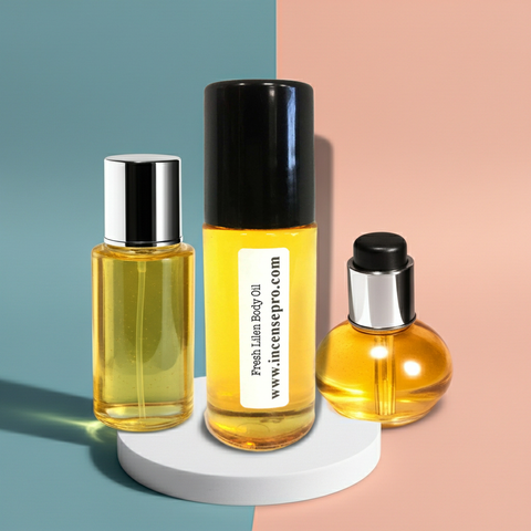 Fresh Lilen Body Oil bottle for moisturizing dry skin, softening the body, and daily skincare use.