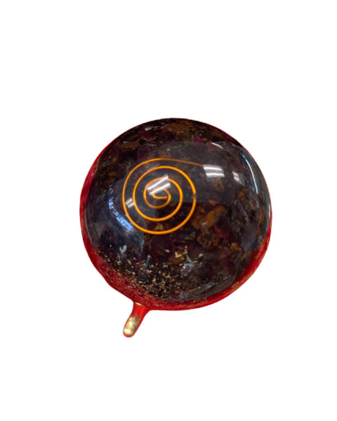Garnet Orgonite Crystal Ball chakra healing orb for grounding, energy cleansing, and mindfulness rituals.
