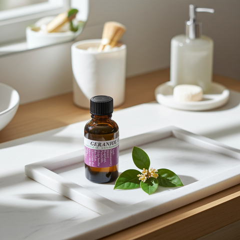 Geraniol essential oil with a sweet, floral, rose-like aroma