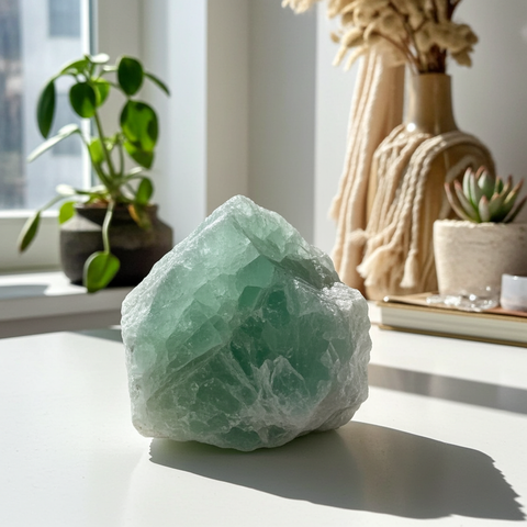 Green Calcite crystal stone for meditation, energy balancing, and spiritual healing use.