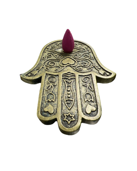 Hamsa Hand incense burner with sacred protective symbol design for sticks and cones