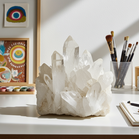 Healing Clear Quartz cluster crystal for reiki sessions, manifestation rituals, and spiritual cleansing.