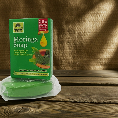 Herbal moringa soap bar for skincare, bathing, and daily cleansing use.