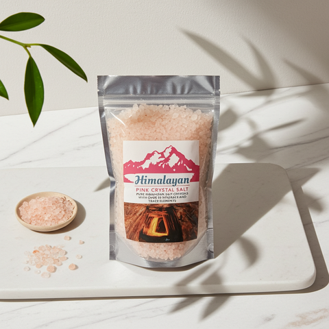 Himalayan Pink Crystal Salt coarse grain seasoning salt for grilling, roasting, and gourmet meal preparation.