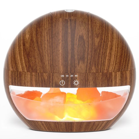 Himalayan Salt Lamp with Built-in Diffuser Oval Shape emitting warm amber glow for air purification and aromatherapy.