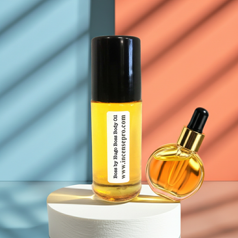 Hugo Boss Boss body oil bottle for men’s scent application, skin conditioning, and after-shower grooming.