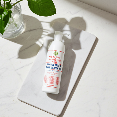 Hydrating body lotion infused with coconut milk and black castor oil.