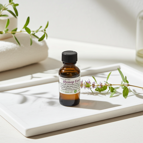 Hyssop essential oil with a fresh, herbal, camphor-like aroma