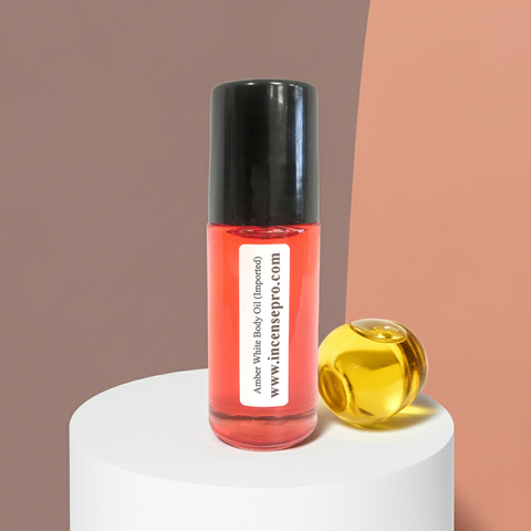 Imported Amber White Body Oil bottle for softening skin, massage, and everyday moisturizing.