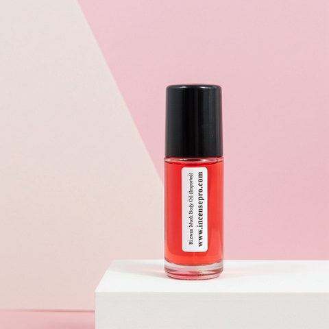 Imported Rizwan Musk body oil bottle for smooth skin, moisturizing massage, and personal care use.