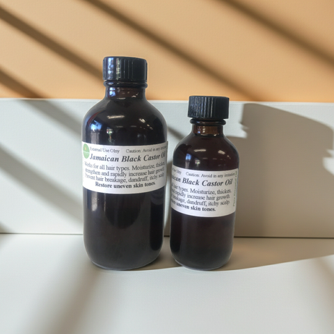 Bottle of Jamaican Black Castor Oil for hair growth and scalp treatment