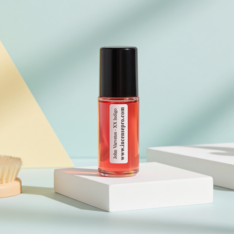 John Varvatos XX Indigo men’s body oil bottle for hydrating skin, enhancing scent wear, and after-shower body care.