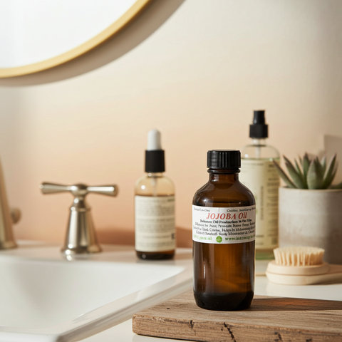 Pure jojoba carrier oil bottle for natural skincare and hair care use.