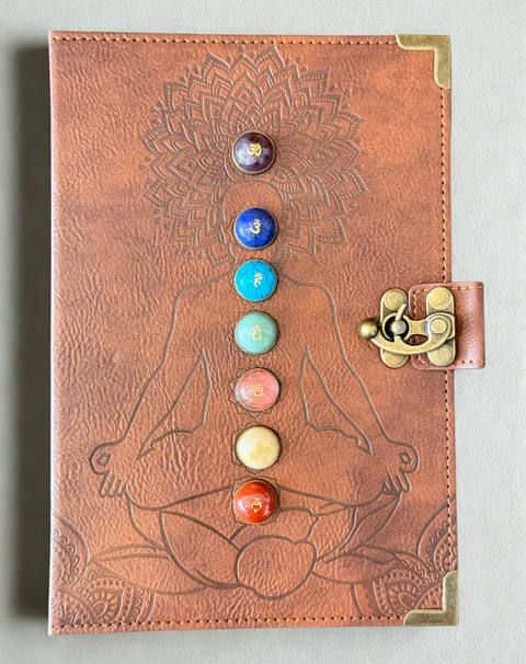 Journal with 7 chakra writing notebook for personal journaling, meditation practice, and spiritual use.