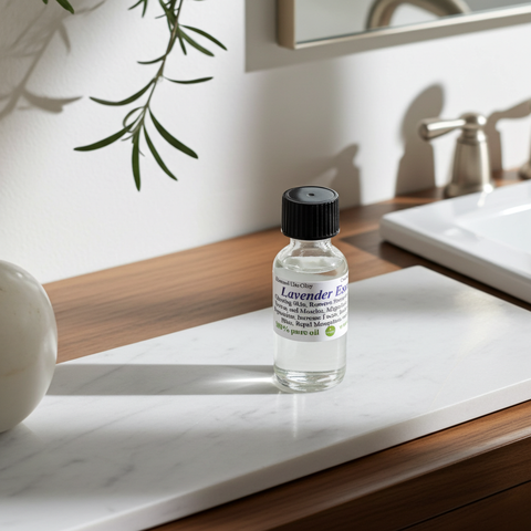 Lavender essential oil in a bottle with a soothing floral aroma