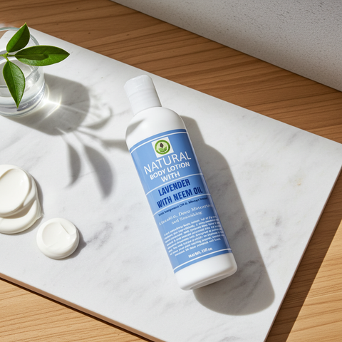 Skin repair lotion with lavender and neem oil for gentle hydration.