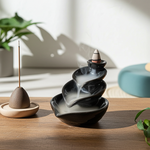 Decorative leaf backflow incense burner for incense cones