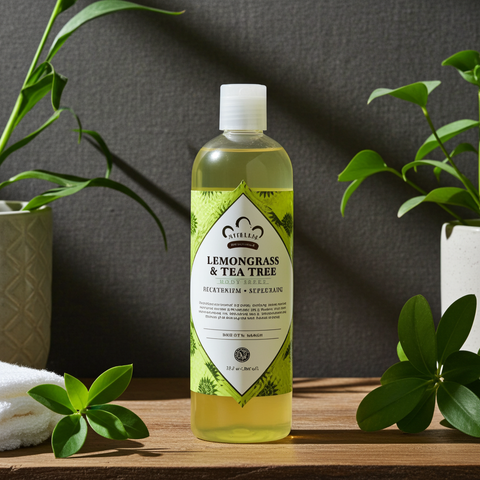 Lemongrass Tea Tree body wash gel for cleansing, refreshing skin, and daily shower use.