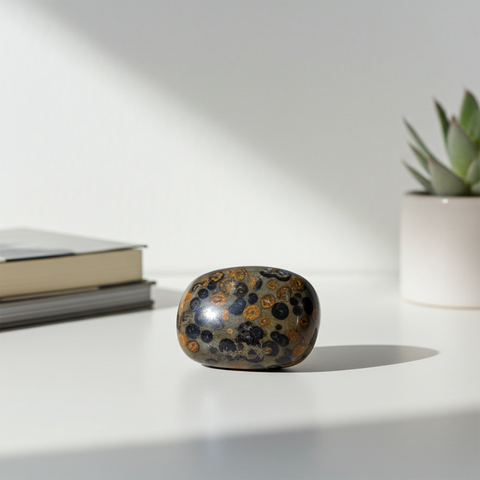 Leopard Skin Jasper tumbled healing stone for emotional balance, crystal therapy, and intention setting.