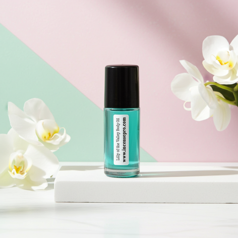 Lilly of the Valley moisturizing body oil bottle for nourishing skin, locking in moisture, and everyday body use.