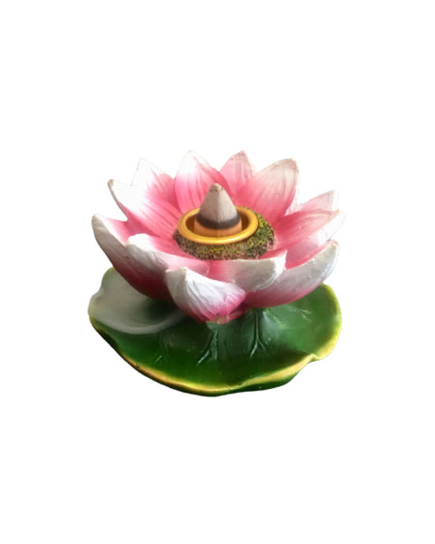 Lotus backflow incense burner with sacred lotus flower form and flowing mist display