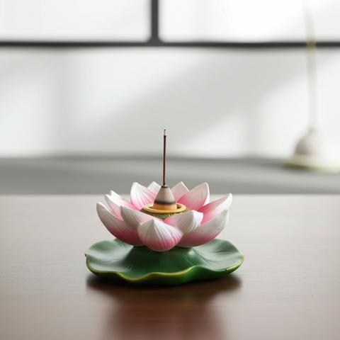 Lotus-shaped incense burner designed for backflow incense cones and waterfall smoke