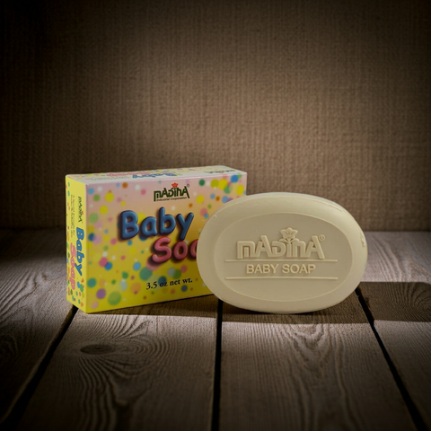 Madina Baby Soap bar for gentle baby bathing, daily cleansing, and soft skin care.